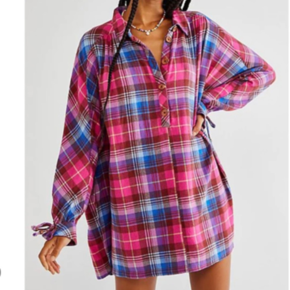 Free people, Zoey Plaid Mini Dress, Size M, color: pink combo